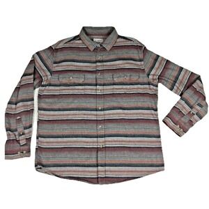 Goodfellow & Co Mens Large Gray Red Striped Flannel‎ Button Up Shirt 043160526